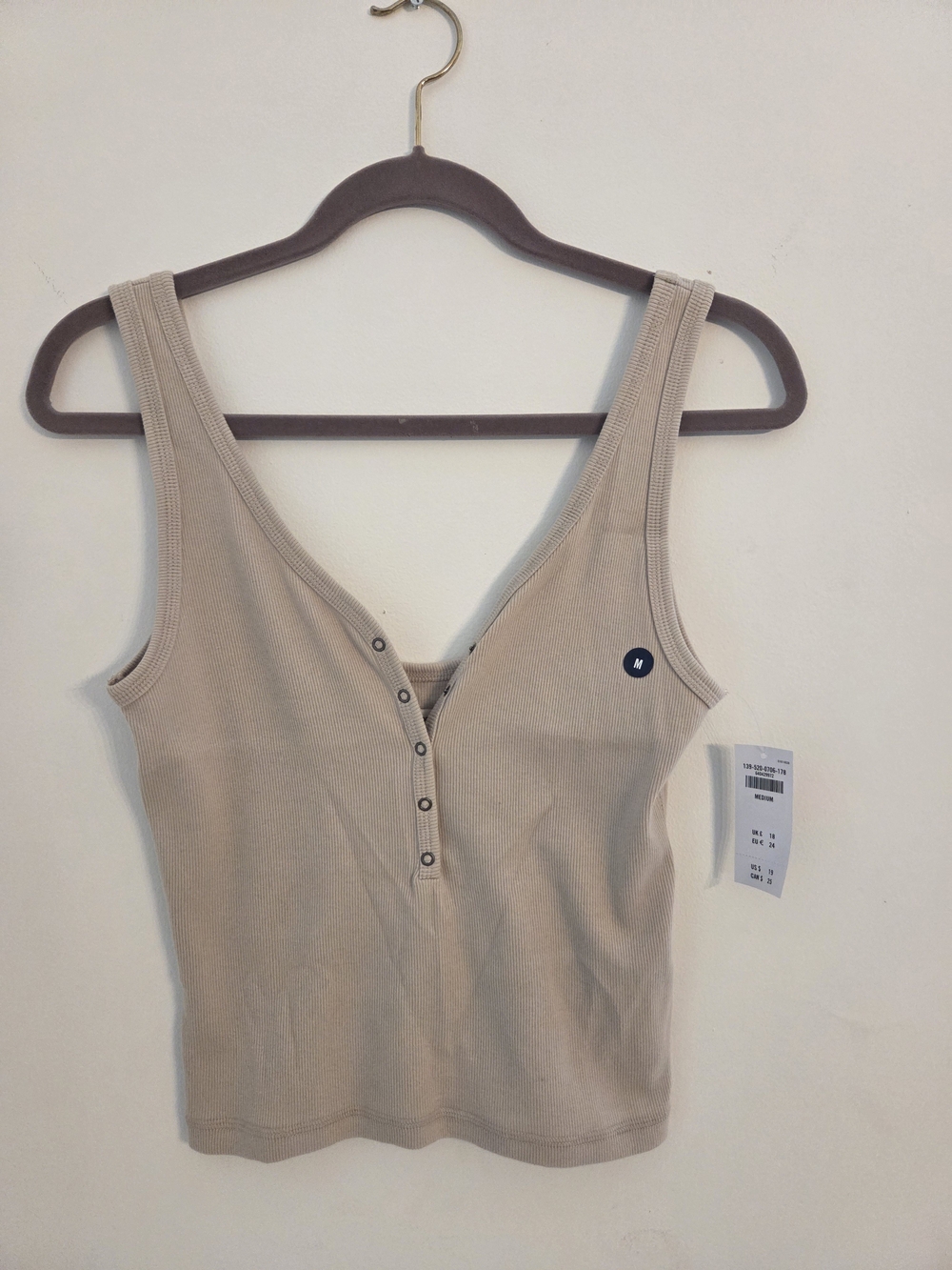 Abercrombie & Fitch Beige Ribbed Henley Tank